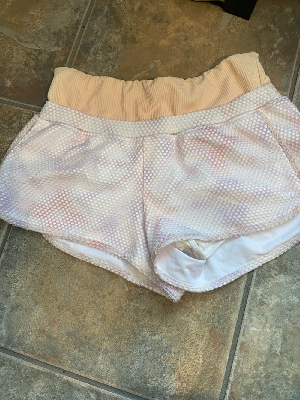 Free People Peach Rib Waist Pastel Honeycomb Athletic Shorts